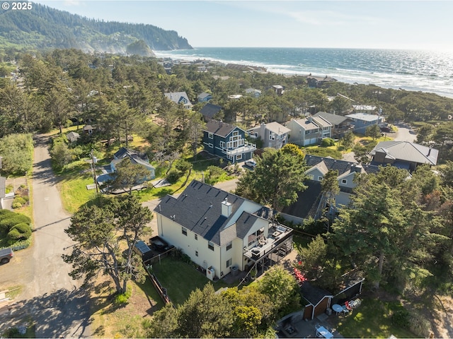 aerial view featuring a water view and a residential view