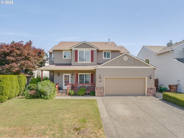35530 Edies Way, Saint Helens, OR 97051 - view of front of property featuring covered porch, driveway, an attached garage, a front yard, and brick siding