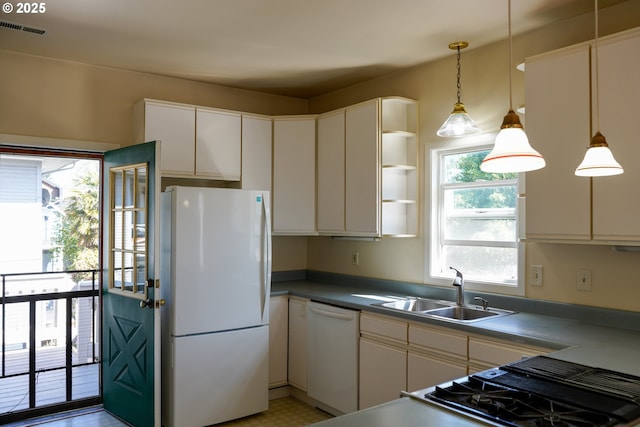 74 NE Sacramento St, Portland, OR 97213 - kitchen featuring white appliances, a sink, decorative light fixtures, and open shelves