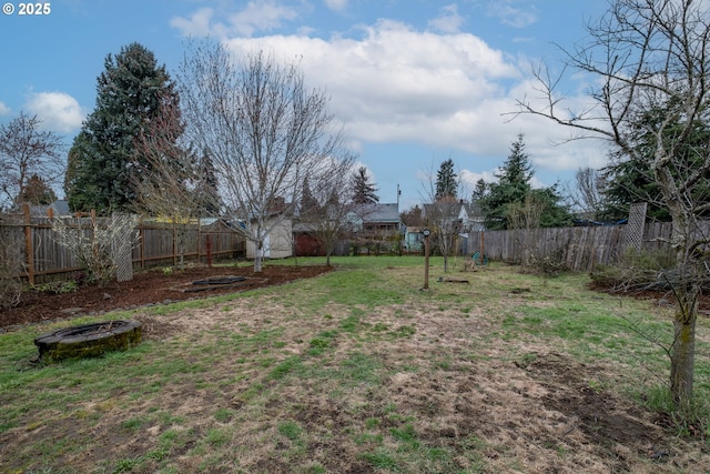 view of yard with a fenced backyard