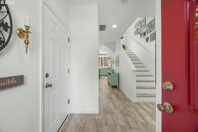 19774 SW Ashcroft Ln, Beaverton, OR 97003 - foyer featuring stairway, wood finished floors, baseboards, and recessed lighting
