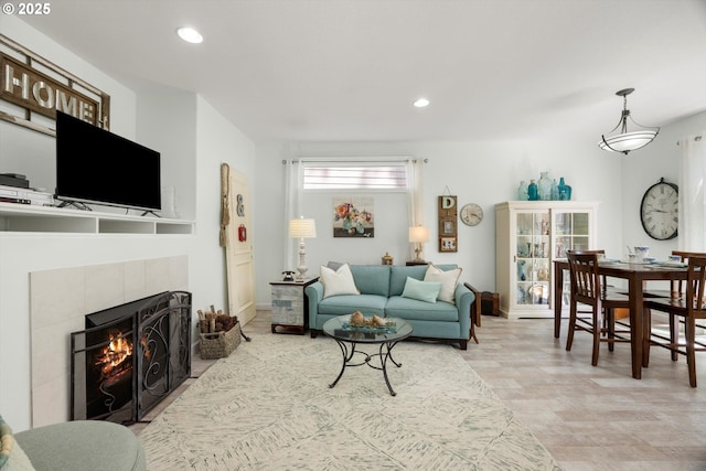 19774 SW Ashcroft Ln, Beaverton, OR 97003 - living room featuring recessed lighting and a fireplace