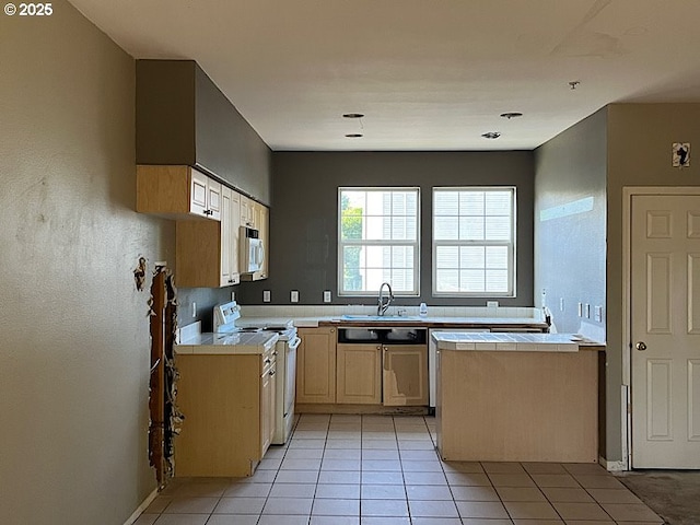 19903 SW Poplarwood Pl, Tualatin, OR 97062 - kitchen with white appliances, tile countertops, and light tile patterned floors