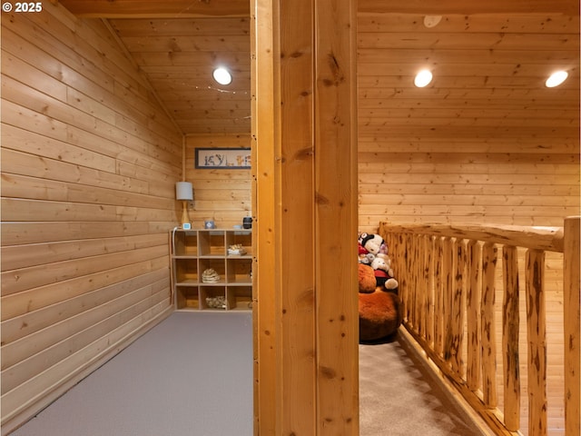 view of sauna with carpet flooring