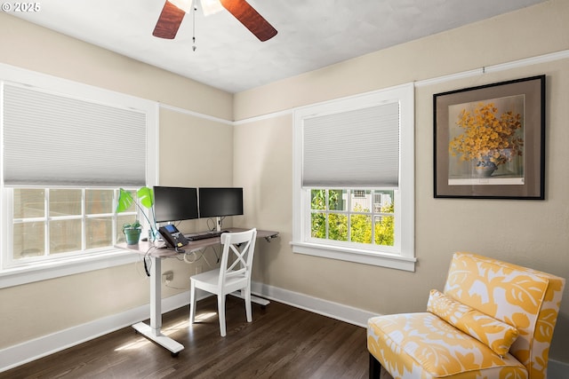 226 N Highland St, Portland, OR 97217 - office area with baseboards, dark wood-type flooring, and ceiling fan