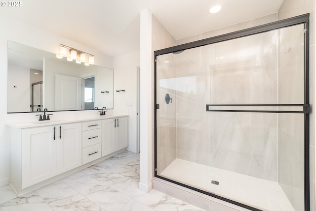 bathroom featuring vanity and walk in shower