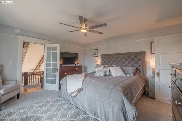 carpeted bedroom featuring a ceiling fan