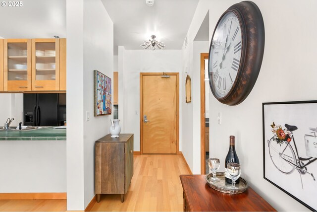 entrance foyer featuring sink and light wood-type flooring