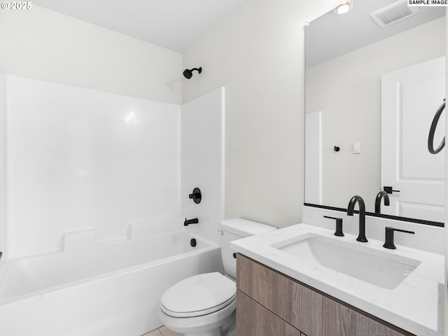 full bathroom featuring vanity, toilet, and shower / bathtub combination