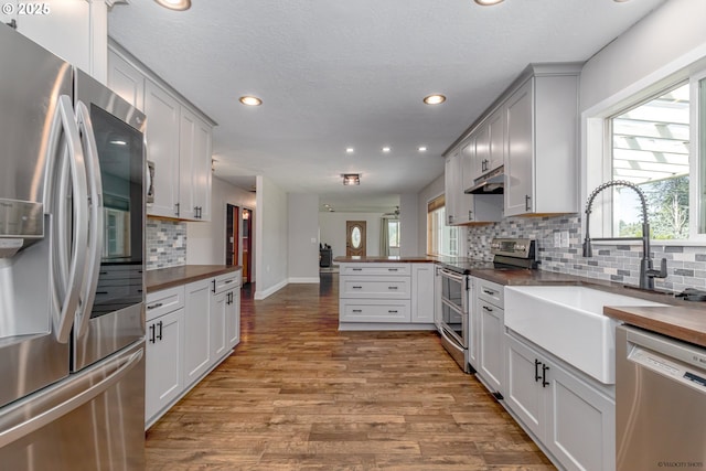 35538 SE Snuffin Rd, Estacada, OR 97023 - kitchen featuring stainless steel appliances, recessed lighting, a peninsula, plenty of natural light, and backsplash