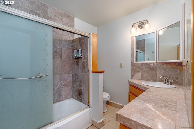 35538 SE Snuffin Rd, Estacada, OR 97023 - full bath featuring toilet, vanity, bathing tub / shower combination, tile patterned flooring, and backsplash