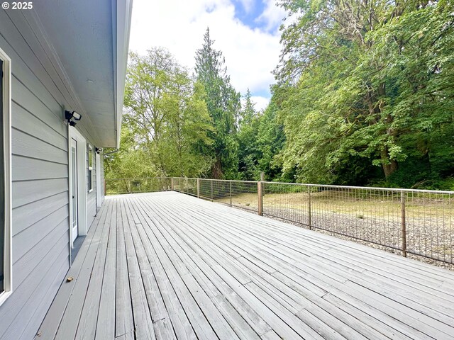 wooden terrace featuring fence