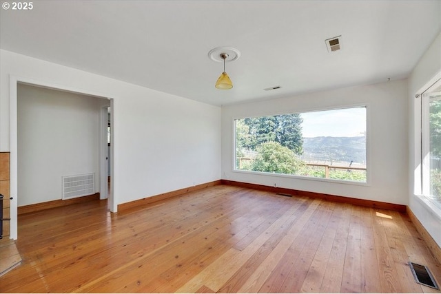 11081 Cook Underwood Rd, Underwood, WA 98651 - empty room featuring light wood finished floors, baseboards, and a mountain view