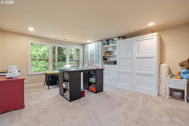 10886 SW Bretton Ct, Portland, OR 97224 - office area with light colored carpet, recessed lighting, baseboards, and a textured ceiling
