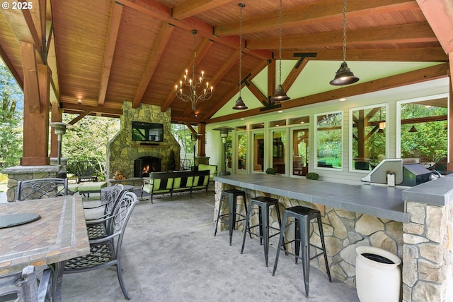 2812 Beacon Hill Dr, West Linn, OR 97068 - view of patio / terrace featuring an outdoor stone fireplace and a gazebo