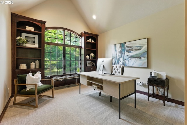 2812 Beacon Hill Dr, West Linn, OR 97068 - office space featuring light colored carpet, high vaulted ceiling, and recessed lighting