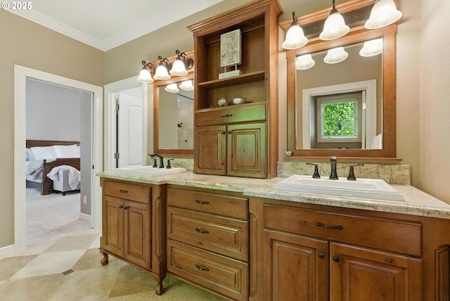 2812 Beacon Hill Dr, West Linn, OR 97068 - full bath with double vanity, crown molding, and connected bathroom