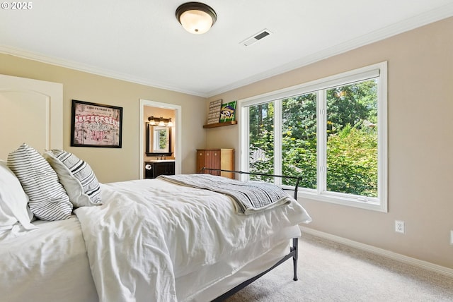 2812 Beacon Hill Dr, West Linn, OR 97068 - bedroom featuring ornamental molding, carpet flooring, and ensuite bathroom