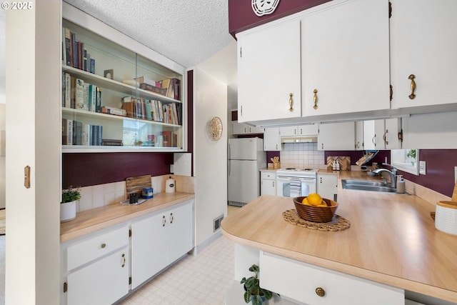 44505 SW Knight Rd, Gaston, OR 97119 - kitchen featuring white appliances, a sink, light countertops, white cabinets, and a textured ceiling