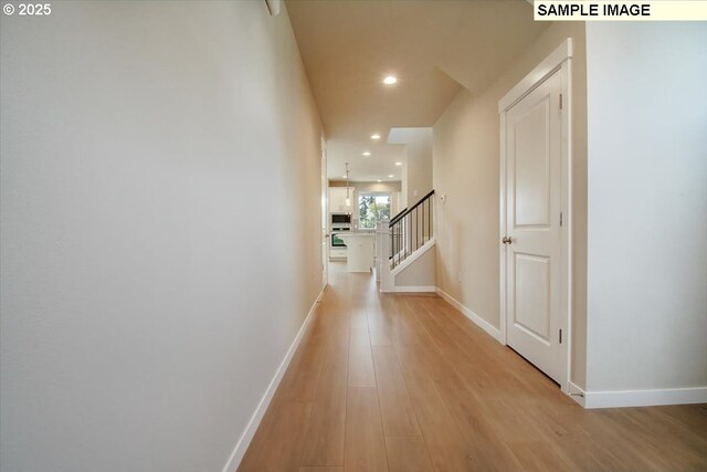 4205 NE 186th St Lot 265, Vancouver, WA 98686 - hall with baseboards, light wood-style flooring, stairs, and recessed lighting