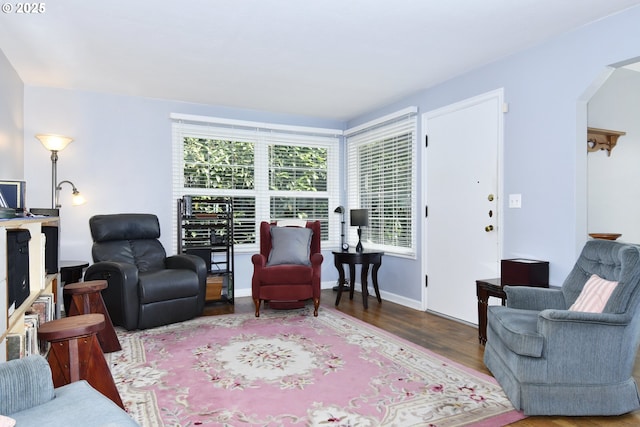6325 SE 77th Ave SE, Portland, OR 97206 - living area featuring wood finished floors and arched walkways