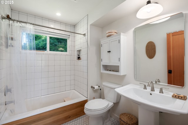 12990 I St, Nehalem, OR 97131 - full bath with toilet, shower / bath combination, tile patterned flooring, and a sink
