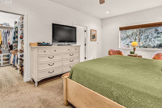 780 Pinecrest Dr, Grants Pass, OR 97526 - bedroom featuring a closet, light carpet, recessed lighting, a spacious closet, and a ceiling fan
