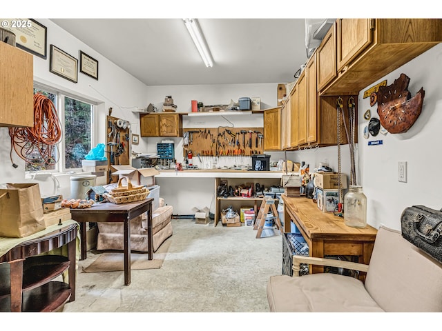 kitchen with brown cabinetry and open shelves