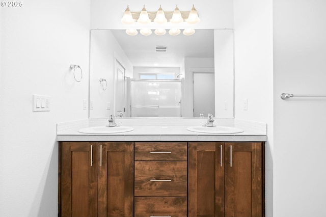 2095 S Heather St, Cornelius, OR 97113 - full bathroom featuring double vanity and an enclosed shower