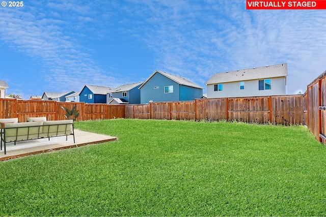 2095 S Heather St, Cornelius, OR 97113 - fenced backyard with a patio area, a residential view, and an outdoor living space