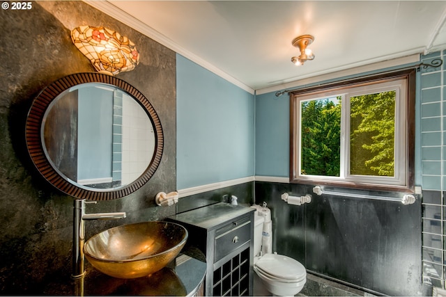 14173 NW Grandview Pl, Banks, OR 97106 - bathroom featuring a sink, toilet, and crown molding