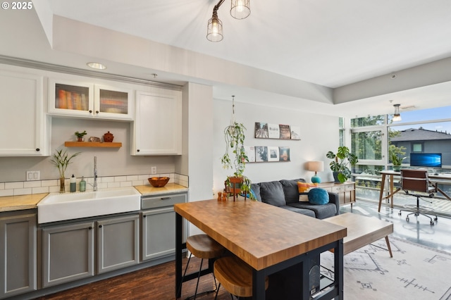 interior space featuring dark wood-type flooring