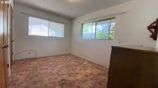 unfurnished bedroom featuring carpet flooring and a textured ceiling