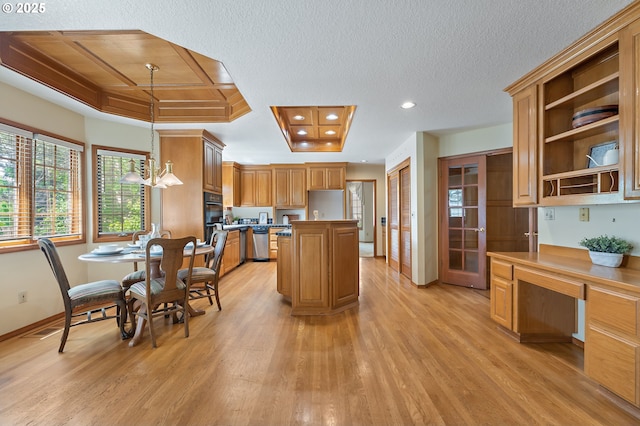 5844 Ridgetop Ct, Lake Oswego, OR 97035 - kitchen featuring stainless steel dishwasher, light wood-type flooring, recessed lighting, a center island, and pendant lighting