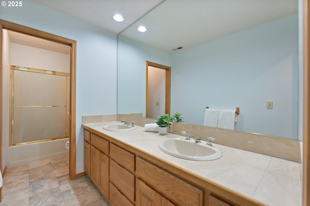 5844 Ridgetop Ct, Lake Oswego, OR 97035 - bathroom with double vanity, shower / bath combination with glass door, and recessed lighting