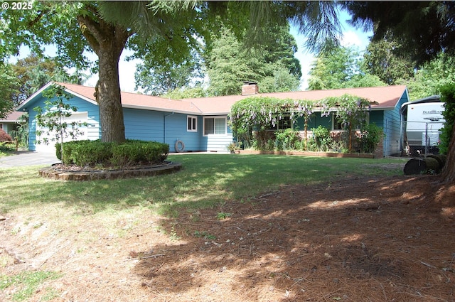 3024 Concord Way, Forest Grove, OR 97116 - ranch-style house with an attached garage, a chimney, and a front lawn