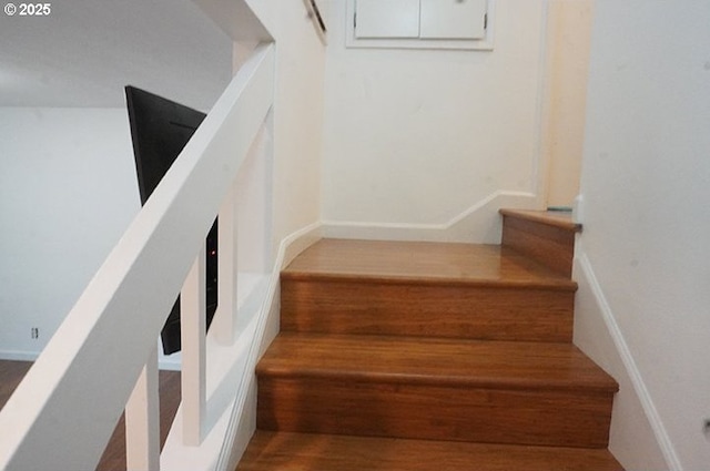 4768 Manzanita St, Eugene, OR 97405 - stairway featuring wood finished floors and baseboards