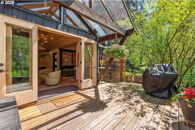 deck featuring grilling area