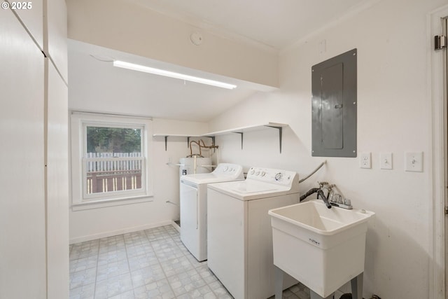 1108 4th St, Tillamook, OR 97141 - laundry room featuring electric panel and washing machine and clothes dryer