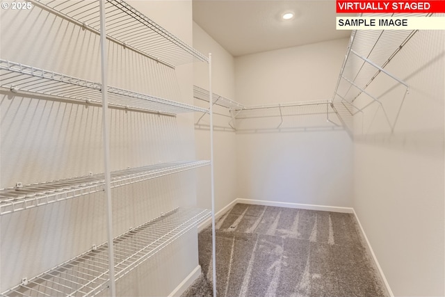 walk in closet featuring carpet