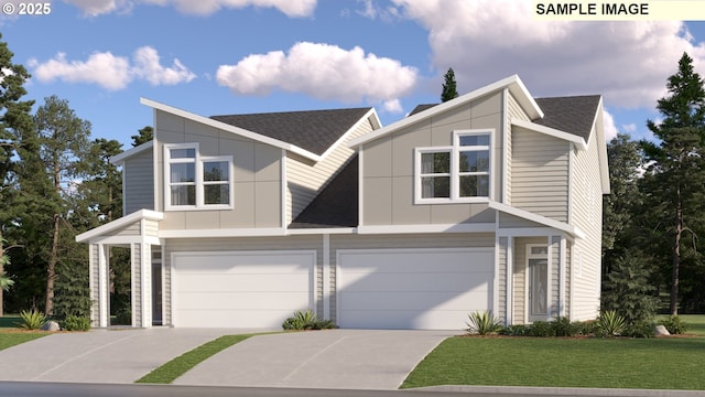 9388 SW Vermillion Dr Unit H235, Tualatin, OR 97062 - contemporary house with a garage, roof with shingles, board and batten siding, and concrete driveway