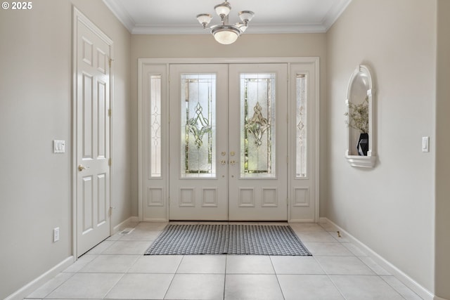 1508 NW 151st St, Vancouver, WA 98685 - foyer with plenty of natural light, light tile patterned floors, a chandelier, crown molding, and french doors