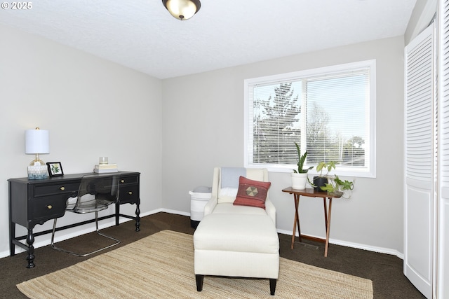 living area featuring baseboards and carpet floors