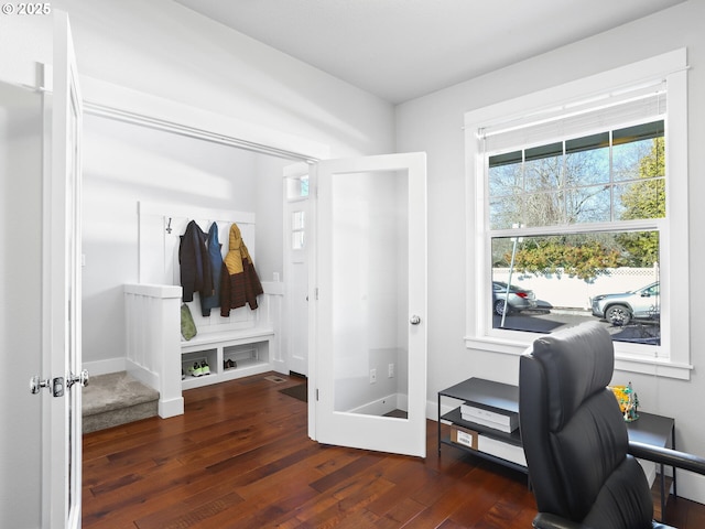 mudroom featuring dark hardwood / wood-style floors