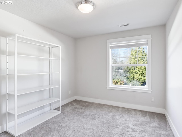 carpeted spare room with a textured ceiling