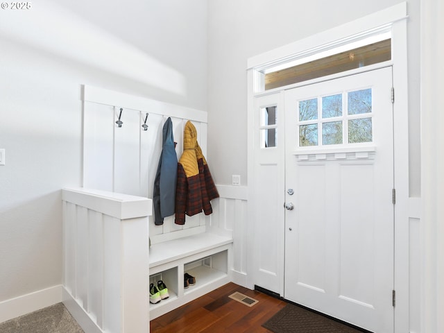 mudroom featuring dark wood-type flooring