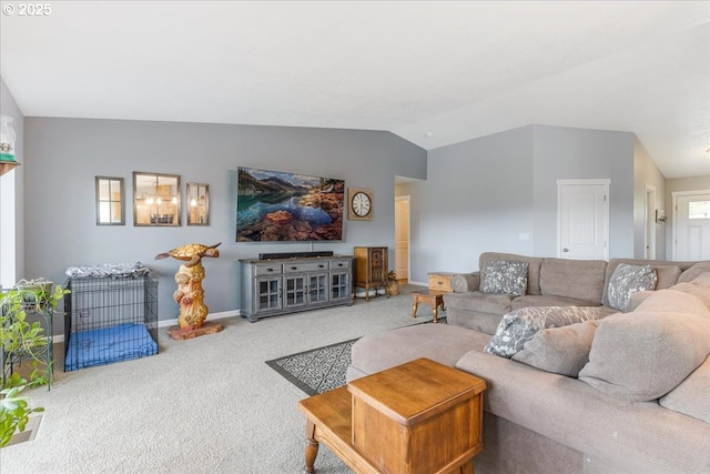 21600 NE Forest Dr, Yamhill, OR 97148 - carpeted living area featuring vaulted ceiling and baseboards