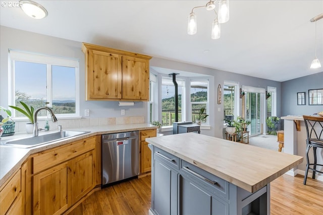 21600 NE Forest Dr, Yamhill, OR 97148 - kitchen featuring stainless steel dishwasher, a sink, light wood-style floors, and healthy amount of natural light