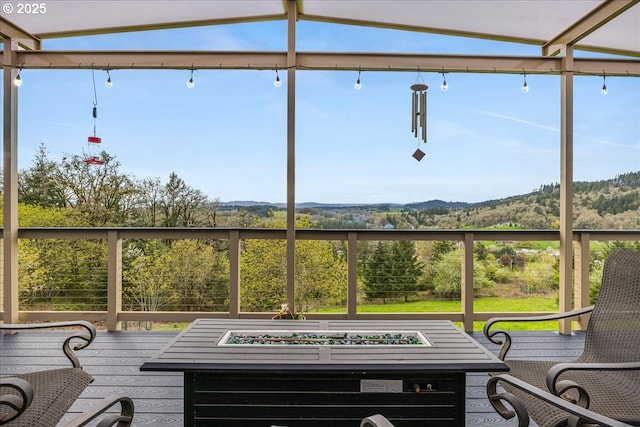 21600 NE Forest Dr, Yamhill, OR 97148 - sunroom / solarium featuring a fire pit and a mountain view