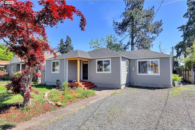 bungalow-style house with fence
